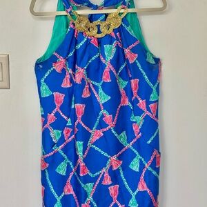Pre-owned Lilly Pulitzer Size 10  Gisele Tickle My Tassel Blue Silk Dress